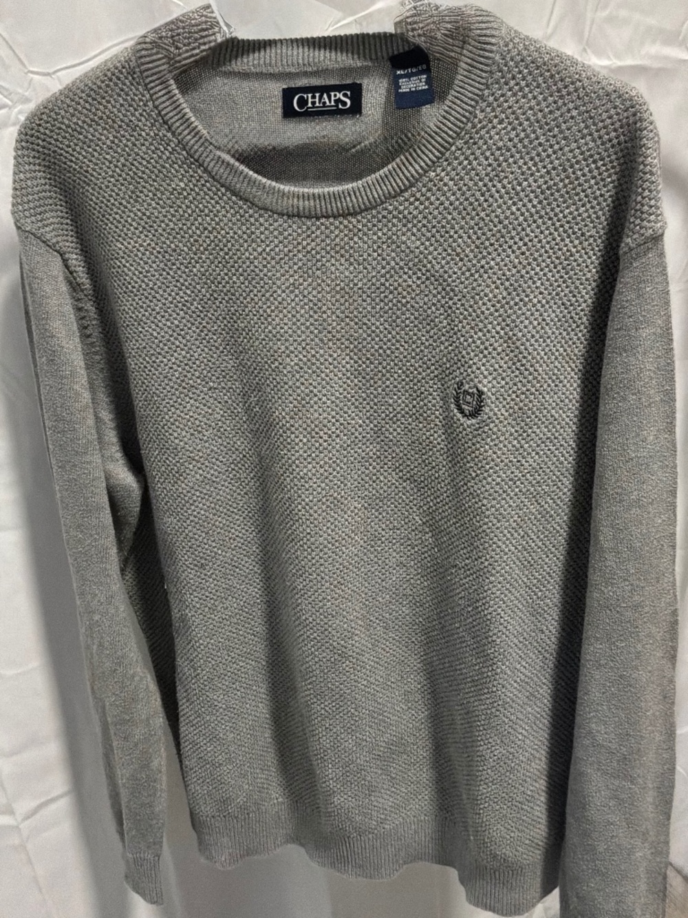 Chap’s Men’s Heather Grey Crewneck Textured Knit Sweater SizebXL